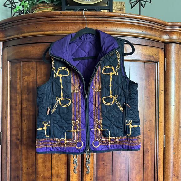 Lauren Ralph Lauren Vintage Equestrian Horse-Bit Reversible Quilted Vest P Large - Picture 2 of 8